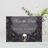 Gothic Elegance Paarse Boho Schedel Bewaar de datu Save The Date (Staand voorkant)
