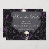 Gothic Elegance Paarse Boho Schedel Bewaar de datu Save The Date (Voorkant / Achterkant)