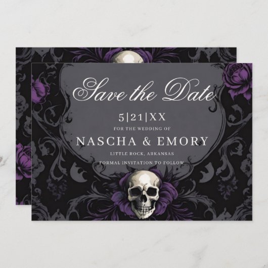 Gothic Elegance Paarse Boho Schedel Bewaar de datu Save The Date (Voorkant / Achterkant)
