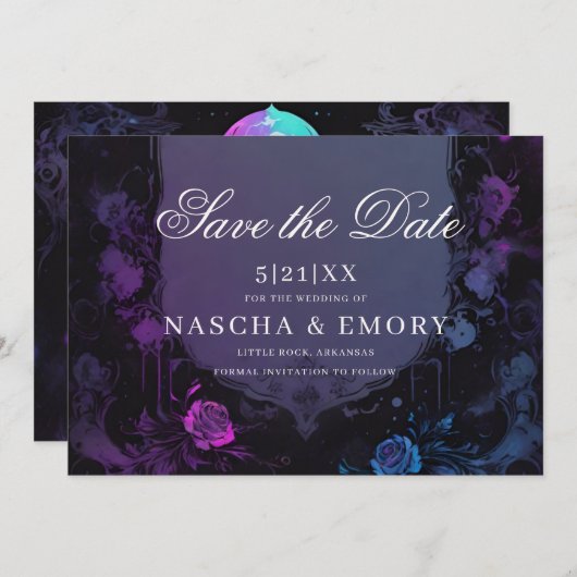 Gothic Elegance Paarse Boho Schedel Bewaar de datu Save The Date (Voorkant / Achterkant)