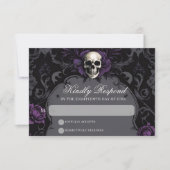 Gothic Elegance Purple Boho Skull Floral Wedding RSVP Kaartje (Voorkant)