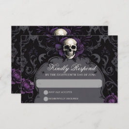 Gothic Elegance Purple Boho Skull Floral Wedding RSVP Kaartje
