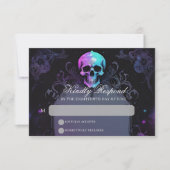 Gothic Elegance Purple Boho Skull Floral Wedding RSVP Kaartje (Voorkant)