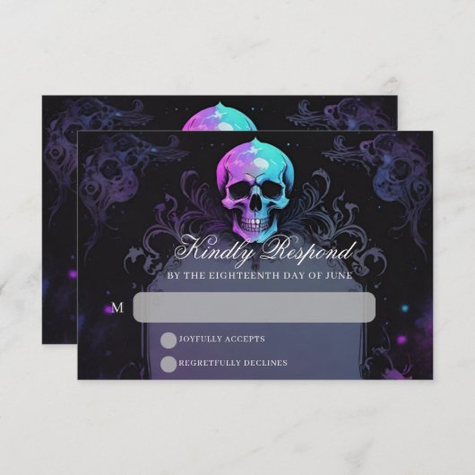 Gothic Elegance Purple Boho Skull Floral Wedding RSVP Kaartje (Voorkant / Achterkant)
