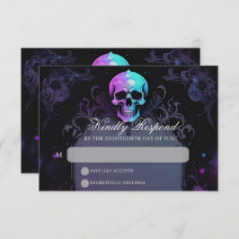 Gothic Elegance Purple Boho Skull Floral Wedding RSVP Kaartje