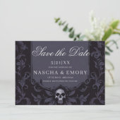 Gothic Elegance Purple Boho Skull Save The Date (Staand voorkant)