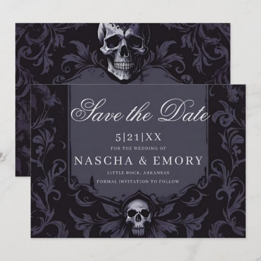 Gothic Elegance Purple Boho Skull Save The Date (Voorkant / Achterkant)