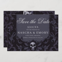 Gothic Elegance Purple Boho Skull Save The Date