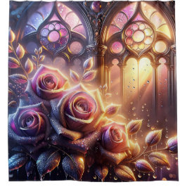 Gothic Elegance: regendruppels op Rozen Douchegordijn