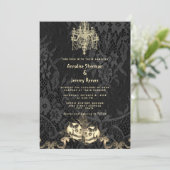 Gothic Elegance Skeleton Halloween Wedding Kaart (Staand voorkant)