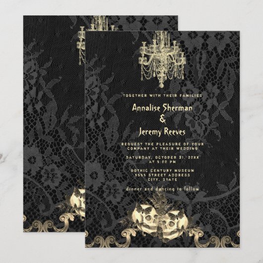 Gothic Elegance Skeleton Halloween Wedding Kaart (Voorkant / Achterkant)