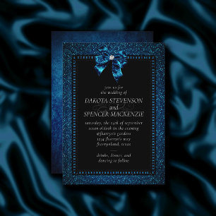 Gothic Elegance   Turquoise Blue Moody Bow Wedding Kaart