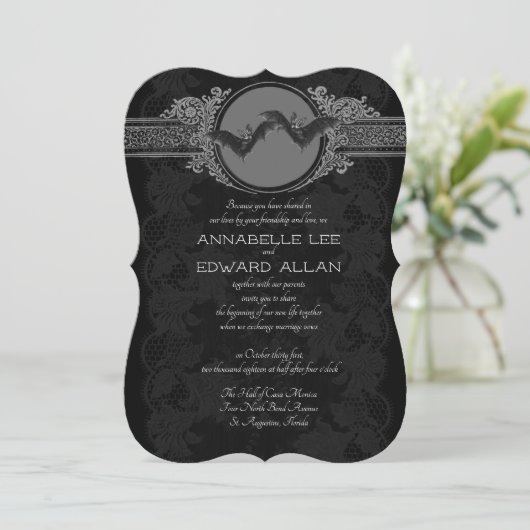  Gothic Elegant Bat Wedding Invitation Kaart (Staand voorkant)