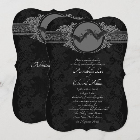  Gothic Elegant Bat Wedding Invitation Kaart (Voorkant / Achterkant)