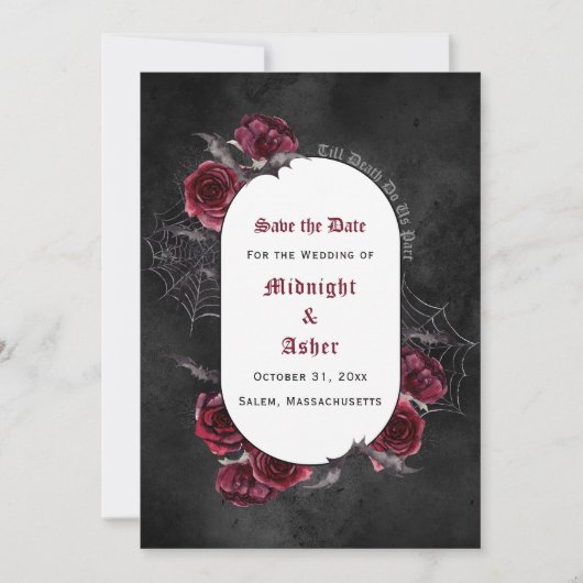 Gothic Elegant Black Till Death Do ons Part Save The Date (Voorkant)
