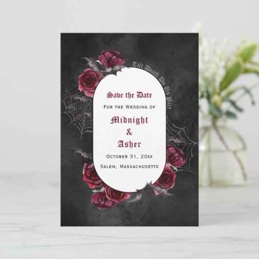 Gothic Elegant Black Till Death Do ons Part Save The Date (Staand voorkant)