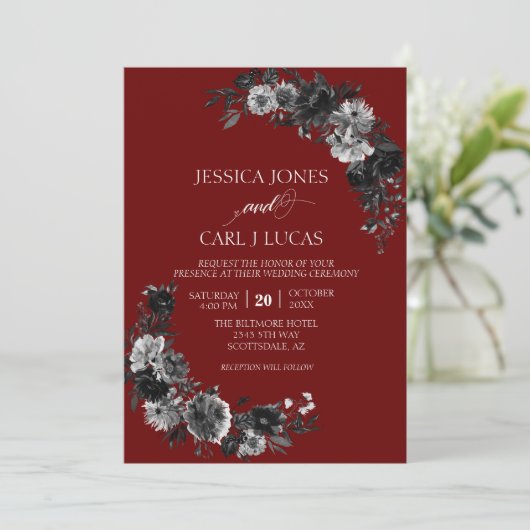 Gothic Elegant Black Waterverf Flower Roos Kaart (Staand voorkant)