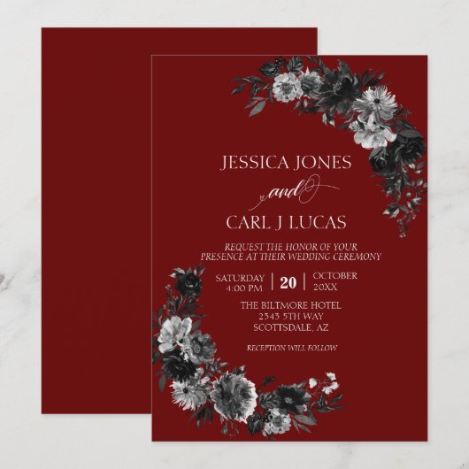 Gothic Elegant Black Waterverf Flower Roos Kaart (Voorkant / Achterkant)