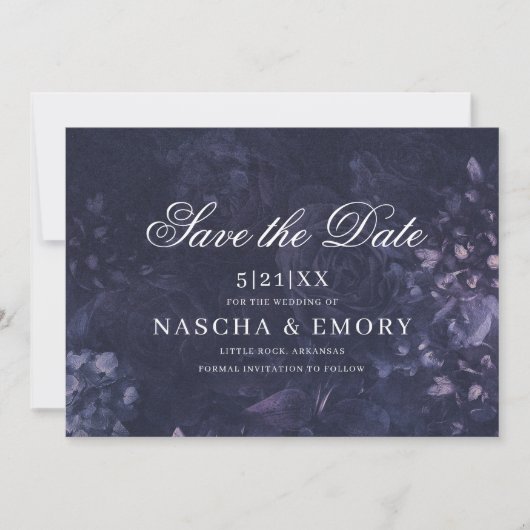 Gothic Elegant Dark Purple Floral Boho Wedding Save The Date (Voorkant)
