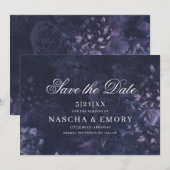Gothic Elegant Dark Purple Floral Boho Wedding Save The Date (Voorkant / Achterkant)