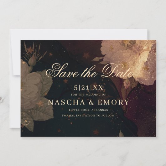 Gothic Elegant Dark Red Floral Boho Wedding Save The Date (Voorkant)