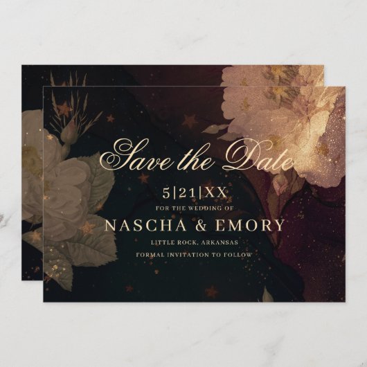 Gothic Elegant Dark Red Floral Boho Wedding Save The Date (Voorkant / Achterkant)