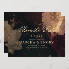 Gothic Elegant Dark Red Floral Boho Wedding Save The Date