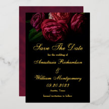 Gothic Elegant Floral Black Gold Save Date