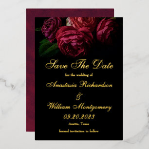 Gothic Elegant Floral Black Gold Save Date Folie Uitnodiging