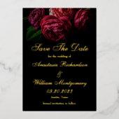 Gothic Elegant Floral Black Gold Save Date Folie Uitnodiging (Voorkant)