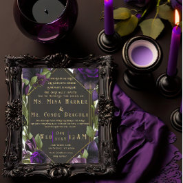 Gothic Elegant Floral Violet Paars Wedding Kaart