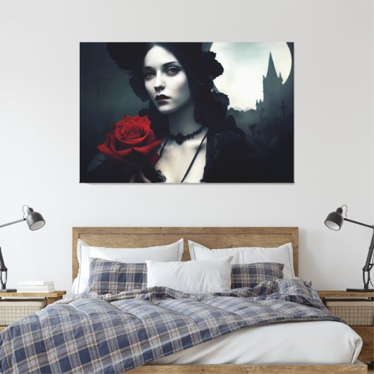 Gothic Elegant Lady Red Rose Canvas Afdruk (Insitu (Slaapkamer))