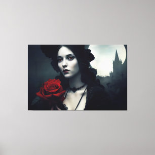 Gothic Elegant Lady Red Rose Canvas Afdruk