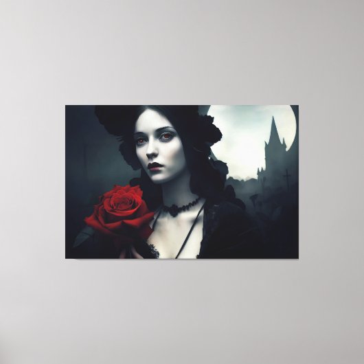 Gothic Elegant Lady Red Rose Canvas Afdruk (Voorkant)