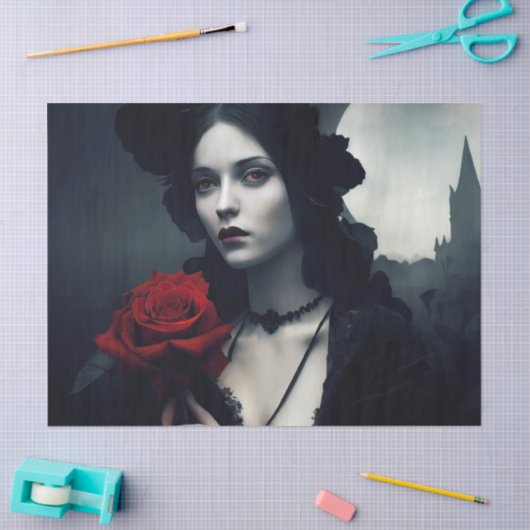 Gothic Elegant Lady Red Rose ontlepagina Tissuepapier (Craft)