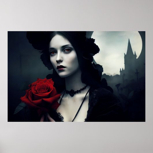 Gothic Elegant Lady Red Rose Poster (Voorkant)