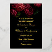 Gothic Elegant Moody Bloemen Zwart & Goud Huwelijk Folie Uitnodiging (Voorkant)
