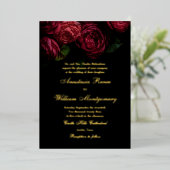 Gothic Elegant Moody Bloemen Zwart & Goud Huwelijk Folie Uitnodiging (Staand Voorkant)
