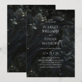 Gothic Elegant Raven & Rose Black Wedding Kaart (Voorkant / Achterkant)