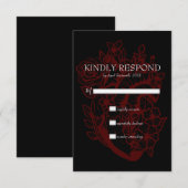 Gothic Elegant Red Heart Wedding Handfasting RSVP (Voorkant / Achterkant)