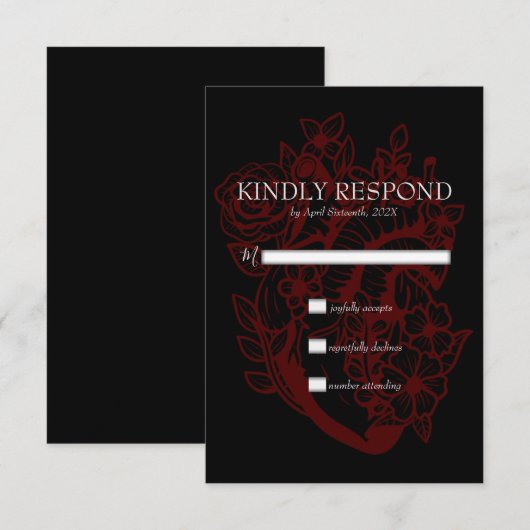 Gothic Elegant Red Heart Wedding Handfasting RSVP (Voorkant / Achterkant)