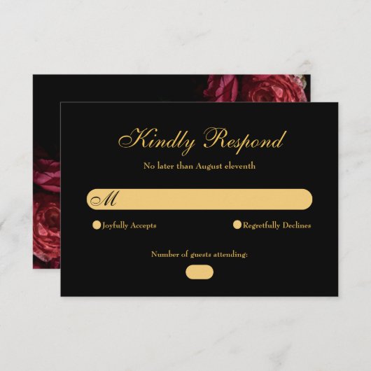 Gothic Elegant Roos Moody Bloemen Zwart Huwelijk RSVP Kaartje (Voorkant / Achterkant)