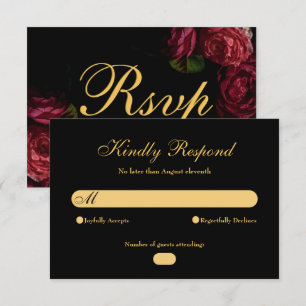 Gothic Elegant Roos Moody Bloemen Zwart Huwelijk RSVP Kaartje