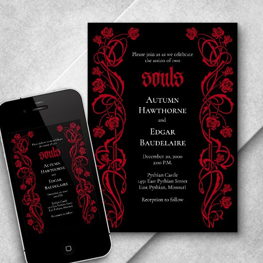 Gothic Elegant Rozen Wedding Kaart