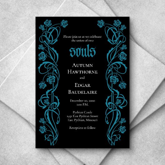 Gothic Elegant Rozen Wedding Kaart