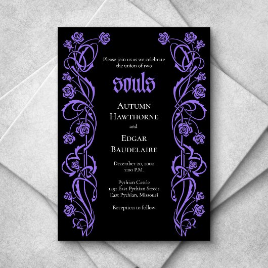 Gothic Elegant Rozen Wedding Kaart