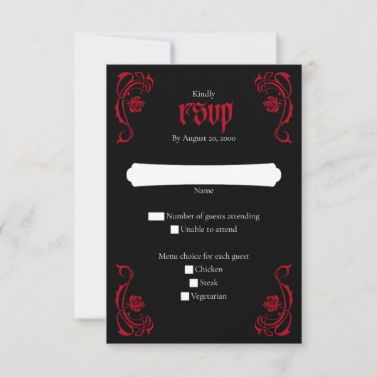 Gothic Elegant Rozen Wedding RSVP Kaartje (Voorkant)