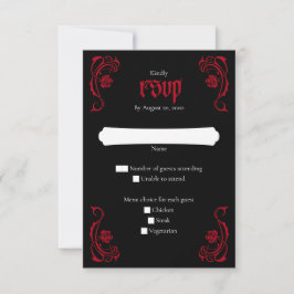 Gothic Elegant Rozen Wedding RSVP Kaartje