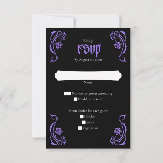 Gothic Elegant Rozen Wedding RSVP Kaartje (Voorkant)
