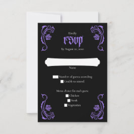 Gothic Elegant Rozen Wedding RSVP Kaartje